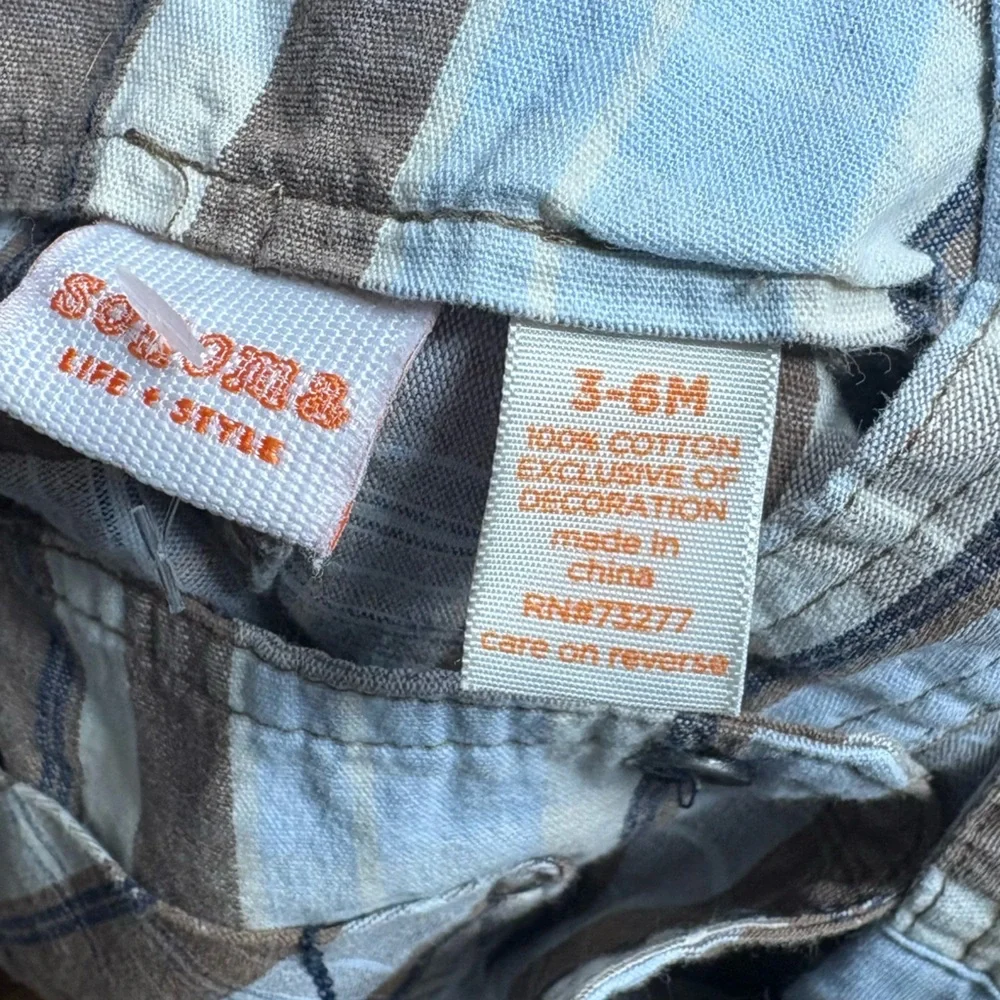 Sonoma Blue‎ Abd Brown Plaid Short Overalls Size 3-6 Months